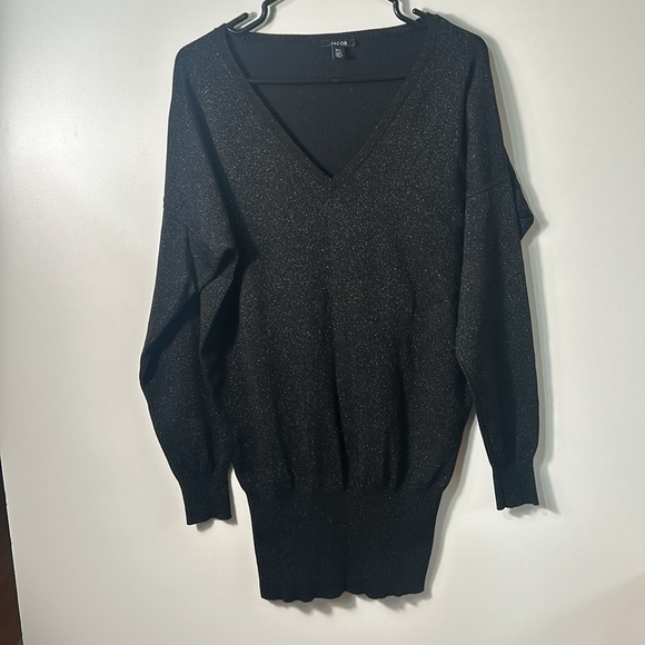 JACOB SEQUINNED GLITTERY KNIT SWEATER V NECK BLACK INSIZE M/L - Picture 3 of 9